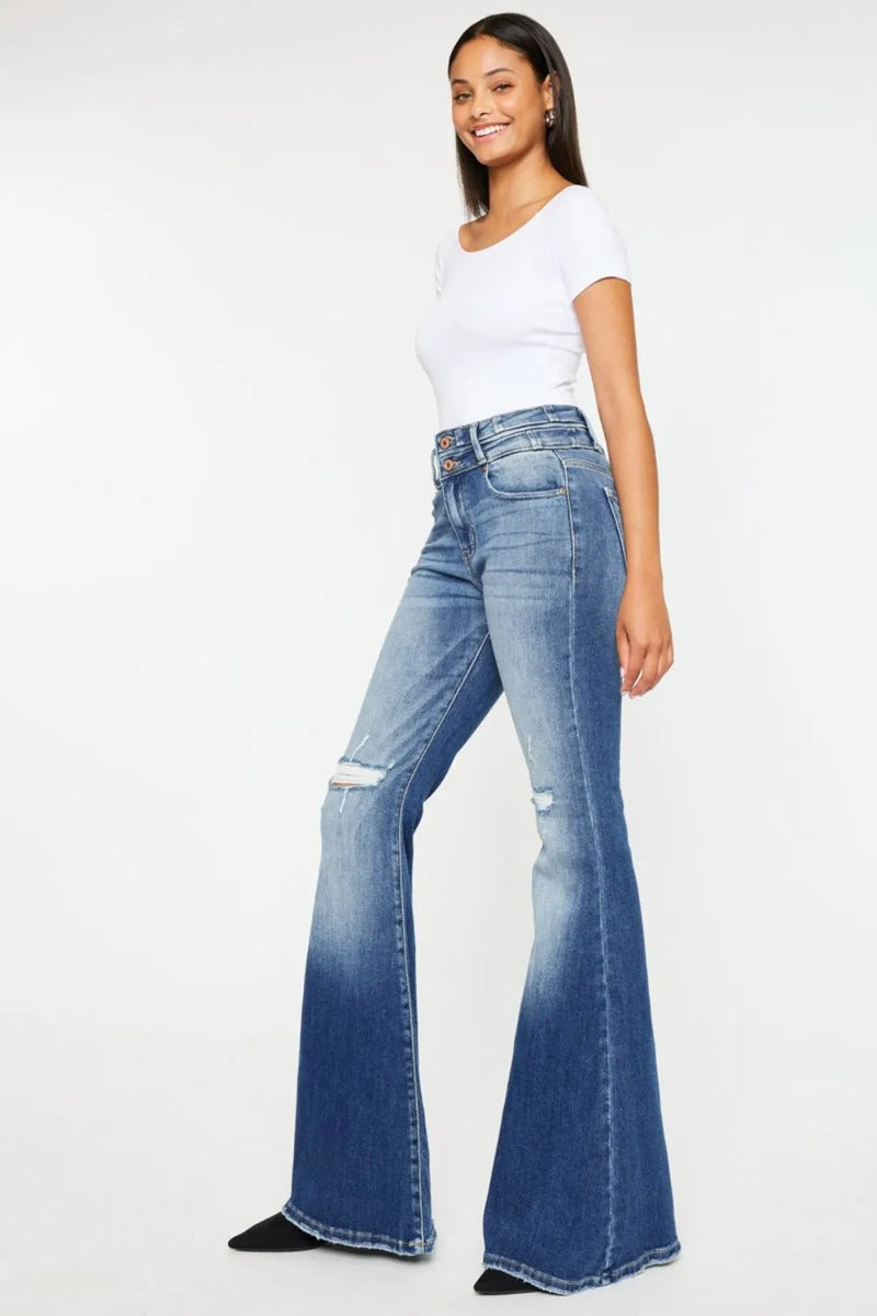 Kancan High Rise Wide Waistband Flare Jeans - Brittney MADE