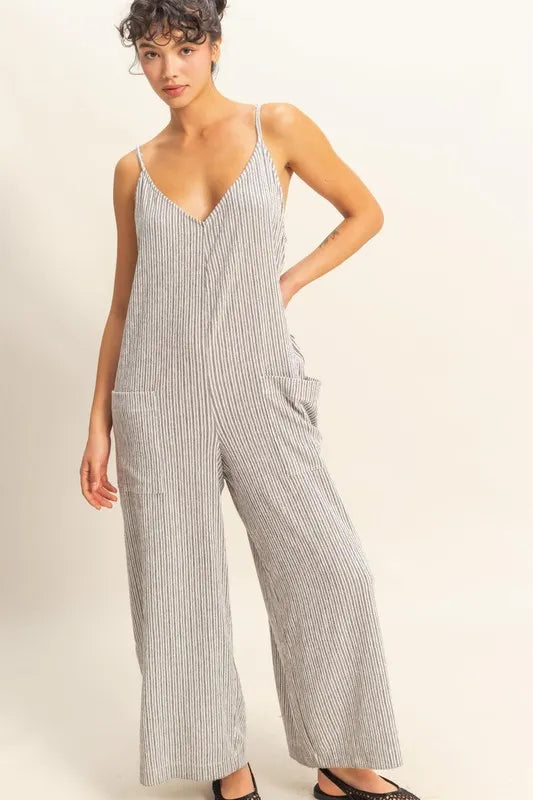 HYFVE Striped V-Neck Sleeveless Jumpsuit - Brittney MADE