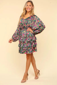 Haptics V-Neck Satin Floral Layered Dress - Brittney MADE