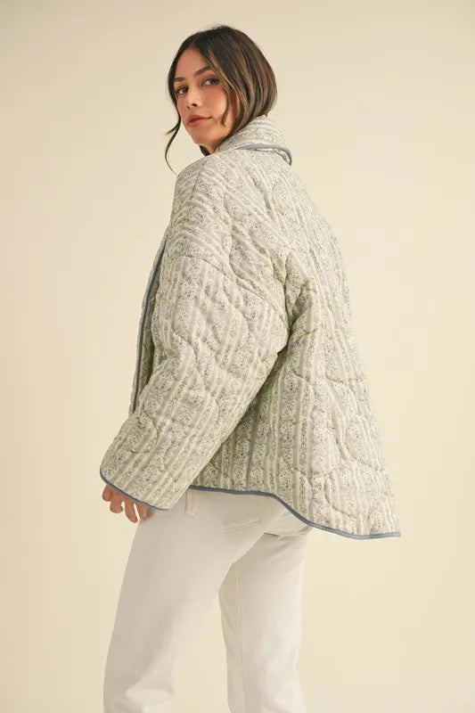 MABLE Floral Printed Quilted Open Front Jacket - Brittney MADE