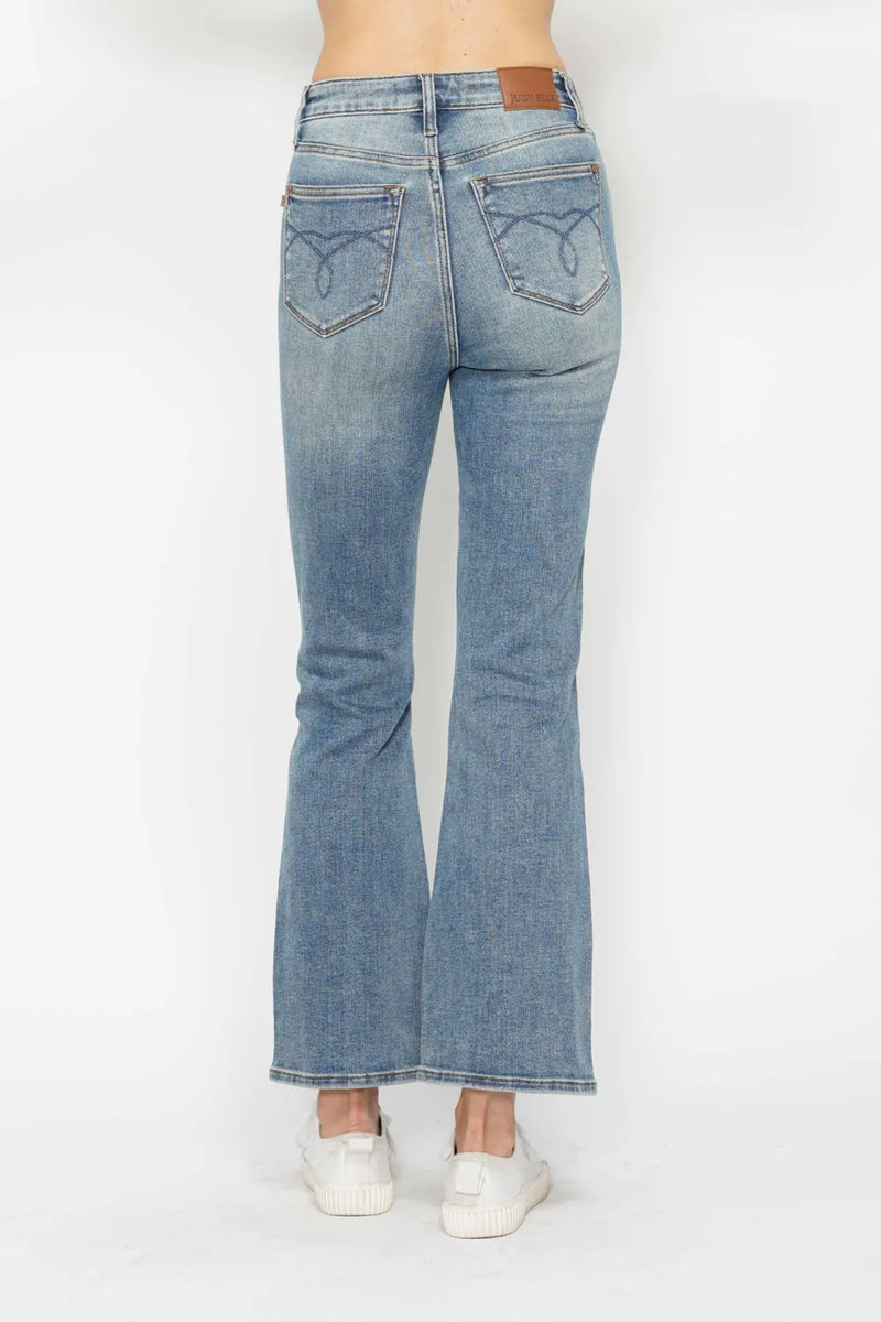 Judy Blue Full Size Tummy Control Back Embroidered Pocketed Bootcut Jeans Plus Size - Brittney MADE