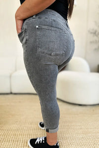 Judy Blue Full Size Button Fly High Waist Cuffed Capris - Brittney MADE