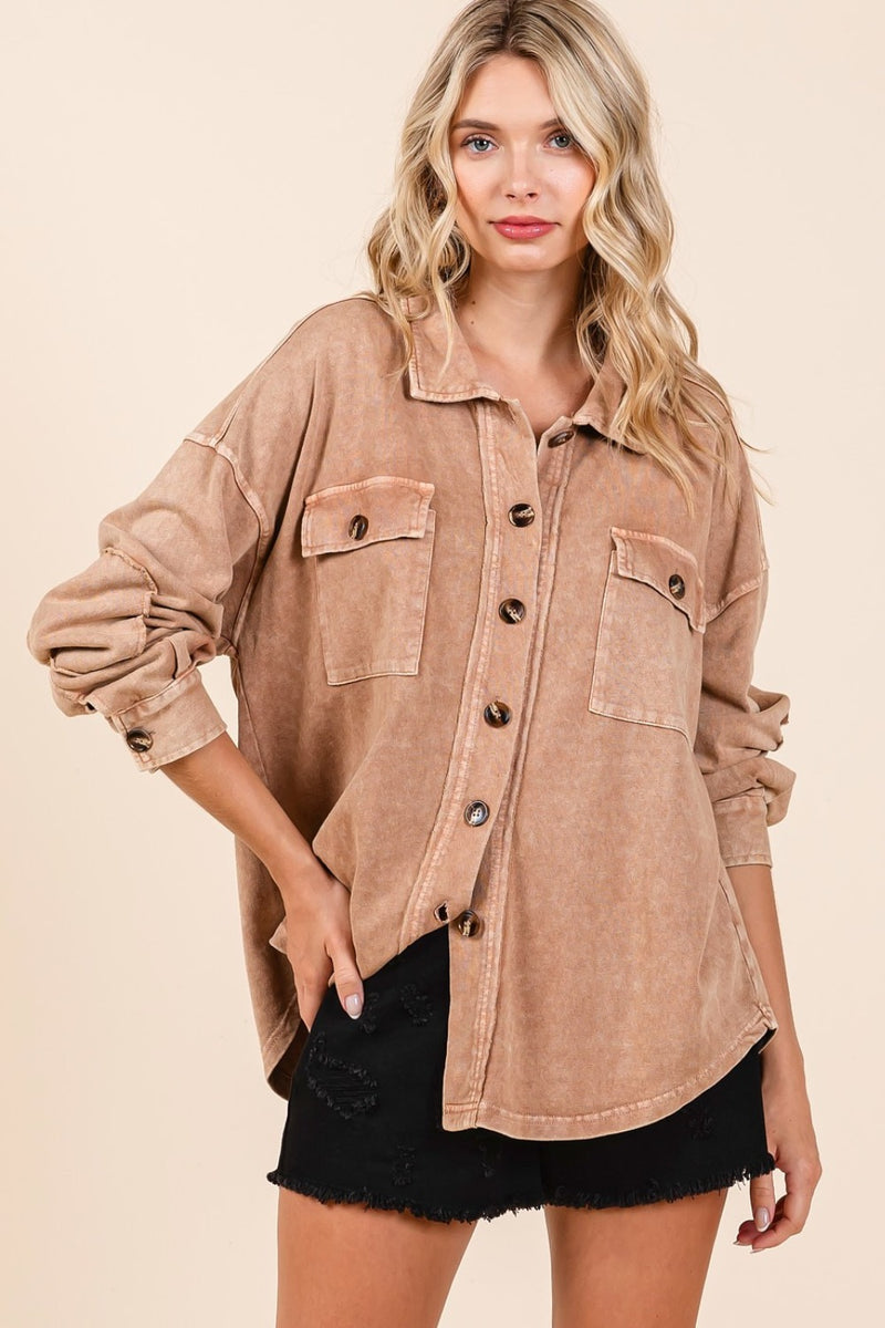Mittoshop Mineral Wash French Terry Elbow Patch Shacket - Brittney MADE