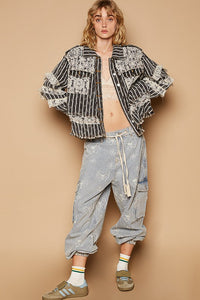 POL Raw Hem Lace Patch Flounce Sleeve Jacket - Brittney MADE