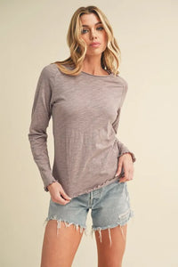 Aemi + Co Lettuce Hemline Round Neck Raglan Sleeve T-Shirt - Brittney MADE