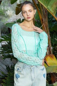 POL Exposed Seam Long Sleeve Lace Knit Top - Brittney MADE