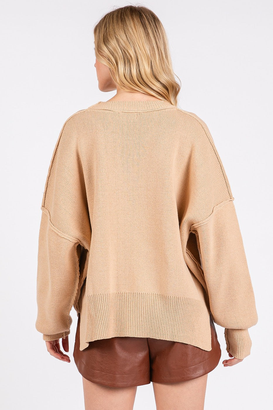 Mittoshop Side Slit Round Neck Drop Shoulder Sweater - Brittney MADE