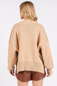 Mittoshop Side Slit Round Neck Drop Shoulder Sweater - Brittney MADE