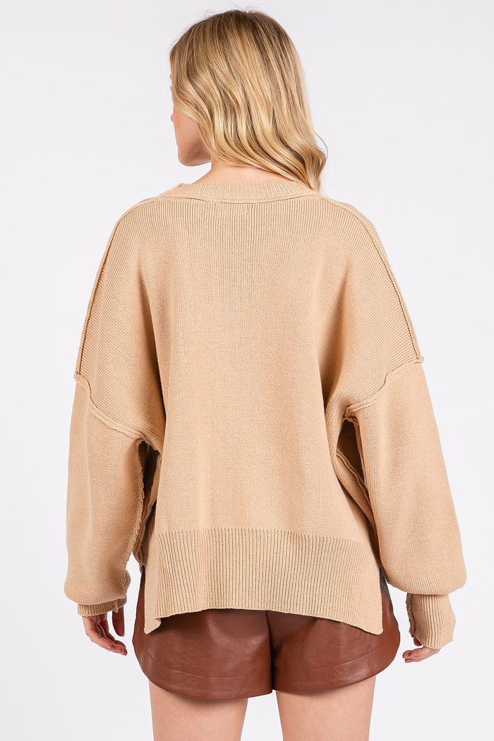 Mittoshop Side Slit Round Neck Drop Shoulder Sweater - Brittney MADE
