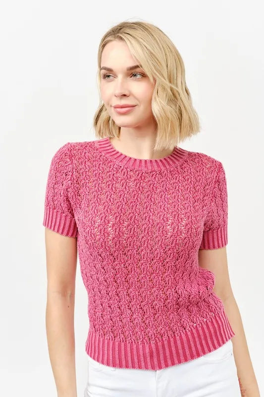 And The Why Washed Short Sleeve Light Weight Sweater - Brittney MADE