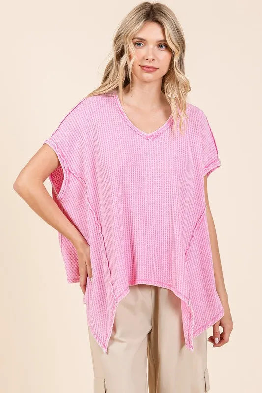 Mittoshop Mineral Wash Waffle Knit Pointed Hem Oversized Top - Brittney MADE