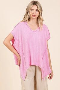 Mittoshop Mineral Wash Waffle Knit Pointed Hem Oversized Top - Brittney MADE