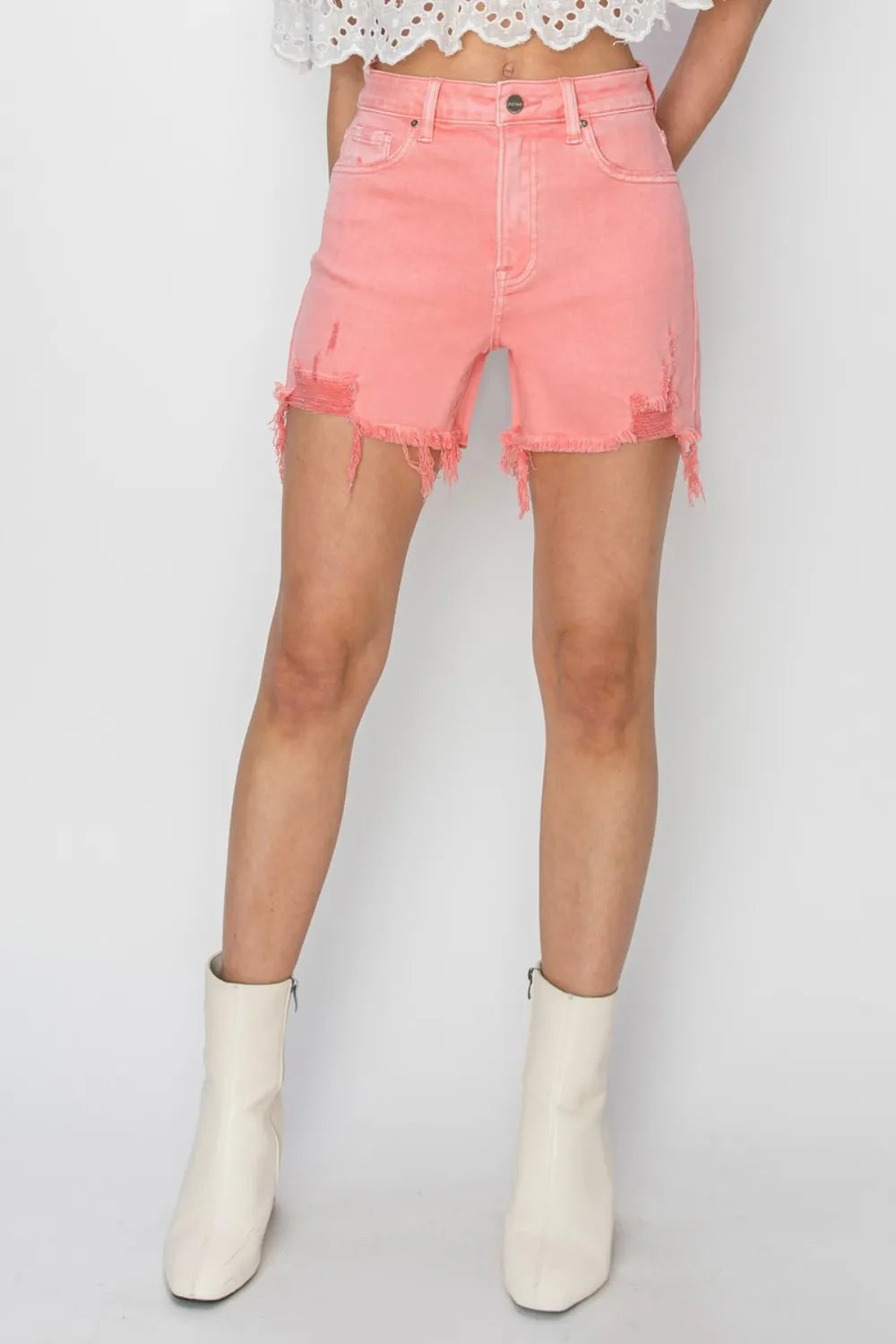 RISEN High Rise Distressed Denim Shorts - Brittney MADE