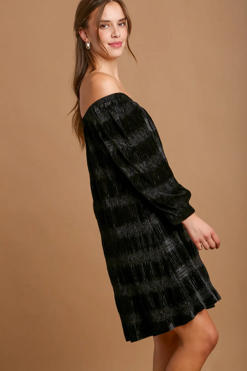 Umgee Off-Shoulder Balloon Sleeve Velvet Mini Dress - Brittney MADE