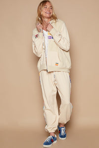 POL Contrast Square Patch Pattern Hooded Zipper Jacket - Brittney MADE