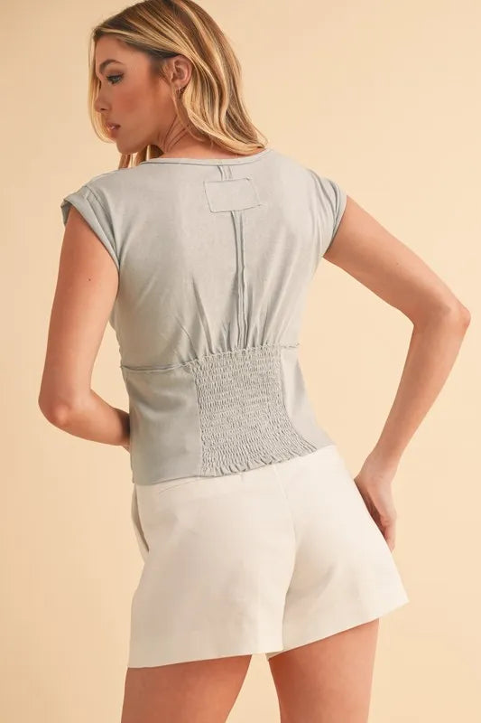 Aemi+Co V-Neck Cap Sleeve Cropped Top - Brittney MADE