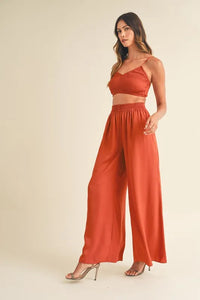 MABLE Smocked Bralette Crop Top and Wide Leg Pants Set - Brittney MADE