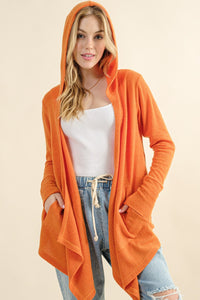 And The Why Full Size Thermal Hooded Open Front Cardigan with Pockets - Brittney MADE