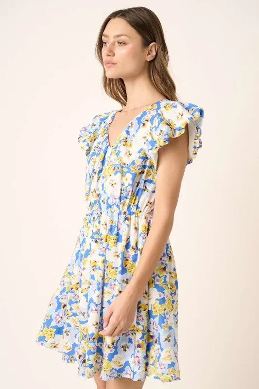 Mittoshop Floral V-Neck Cap Sleeve Mini Dress - Brittney MADE