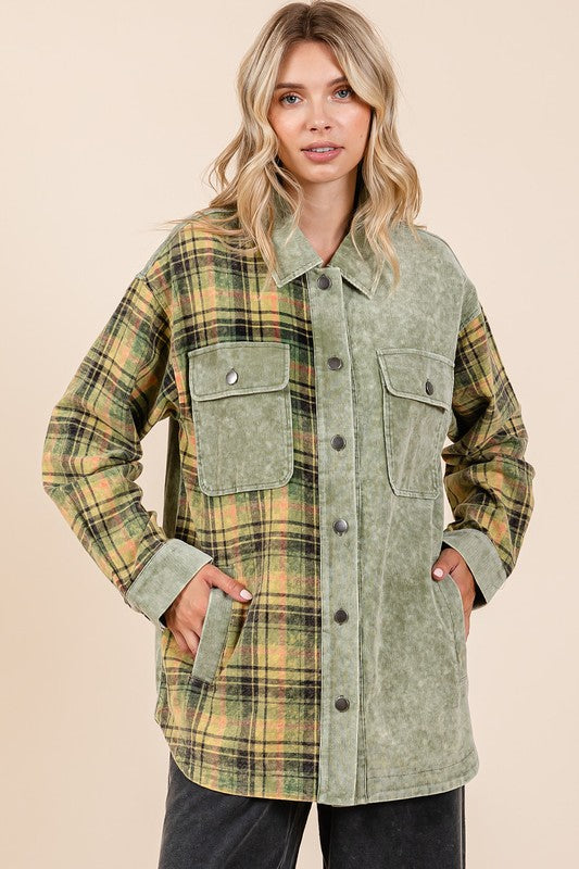 Mittoshop Plaid Button Down Drop Shoulder Jacket - Brittney MADE