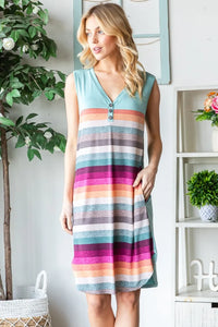 Heimish Full Size Striped Sleeveless V Neck Dress - Brittney MADE