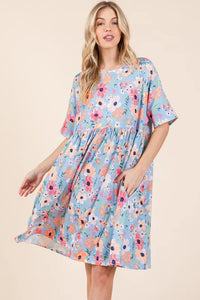 BOMBOM Floral Shirred Dress with Pockets - Brittney MADE