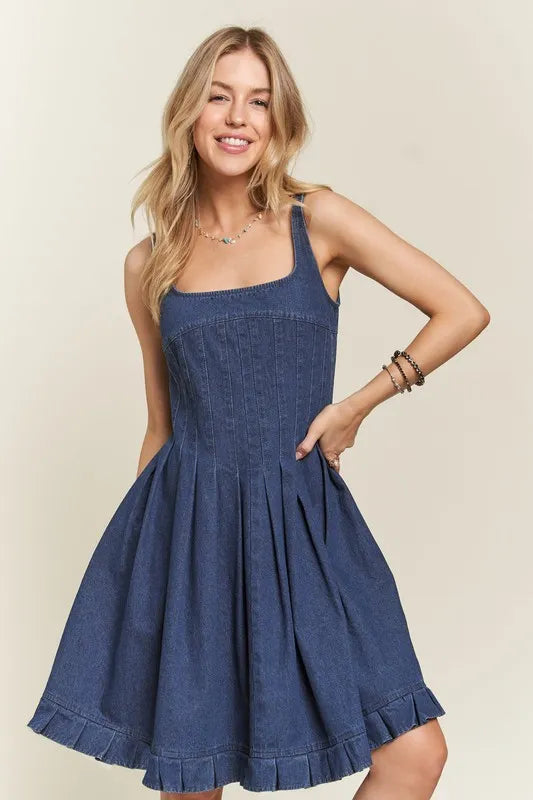 ADORA Smocked Back Square Neck Denim Dress - Brittney MADE