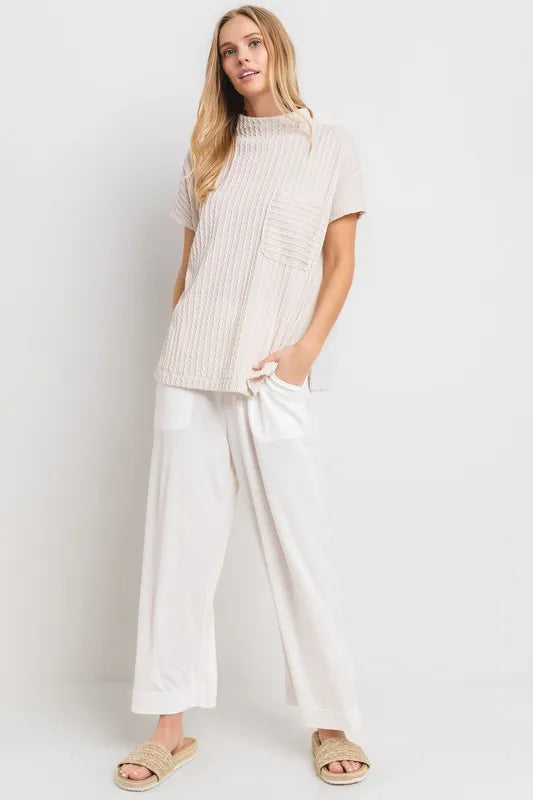 Ces Femme Texture Mock Neck Short Sleeve Knit Top - Brittney MADE
