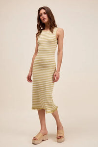 SO ME Stripe Sleeveless Sweater Knit Maxi Dress With Ruffled Hem - Brittney MADE