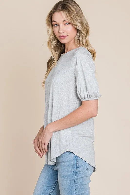 BOMBOM Round Neck Puff Sleeve T-Shirt - Brittney MADE