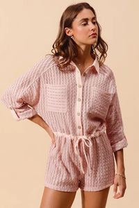 SO ME Textured Knit Button Front Romper - Brittney MADE