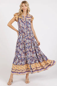 Mittoshop Floral Ruffled Notched Cap Sleeve Maxi Dress - Brittney MADE