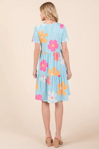 BOMBOM Floral Round Neck Short Sleeve Tiered Dress - Brittney MADE