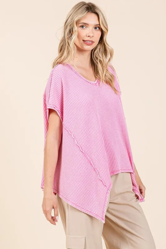 Mittoshop Mineral Wash Waffle Knit Pointed Hem Oversized Top - Brittney MADE