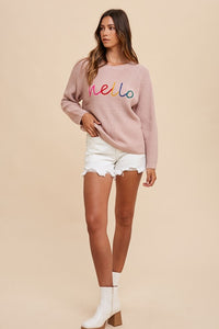 Annie Wear HELLO Embroidered Raglan Sleeve Sweater - Brittney MADE