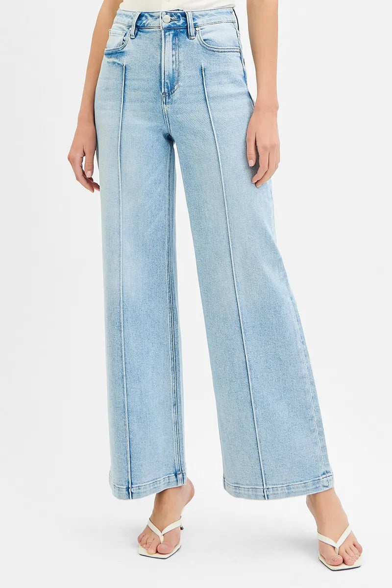 RISEN Full Size High Waist Wide Leg Pintuck Detailed Plus Size - Brittney MADE