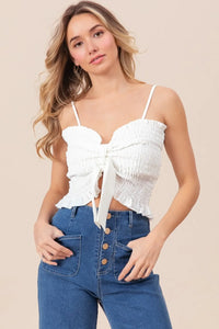 BiBi Ruffled Smocked Ribbon Detail Cami - Brittney MADE