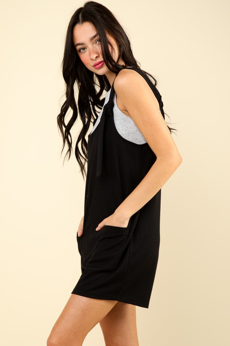 VERY J Tie Shoulder Front Pocket Romper - Brittney MADE