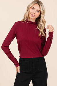 Mittoshop Mock Neck Rib Knit Long Sleeve Crop Top - Brittney MADE
