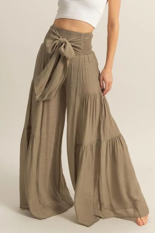 HYFVE Front Tie Waist Tiered Palazzo Pants - Brittney MADE