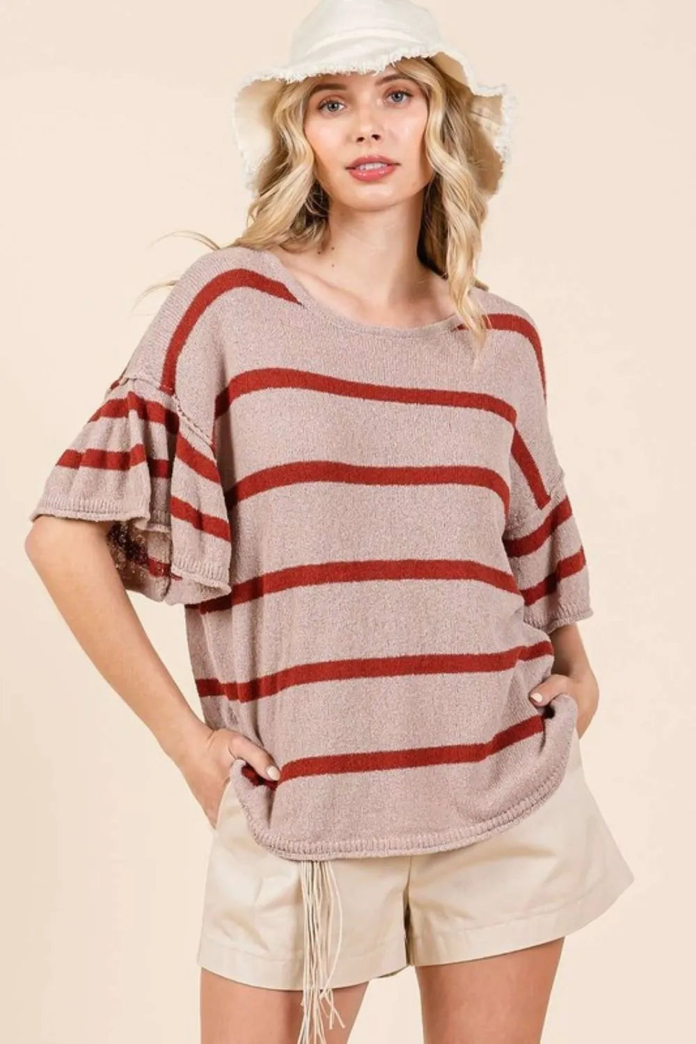 Mittoshop Striped Flounce Sleeve Knit Top - Brittney MADE