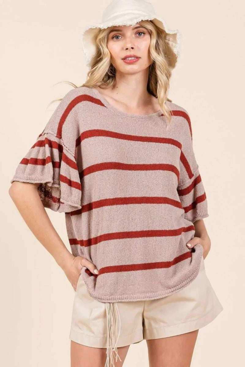 Mittoshop Striped Flounce Sleeve Knit Top - Brittney MADE