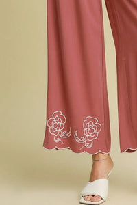 Umgee Full Size Linen Blend Wide Leg Pants with Scalloped Hemline Plus Size - Brittney MADE