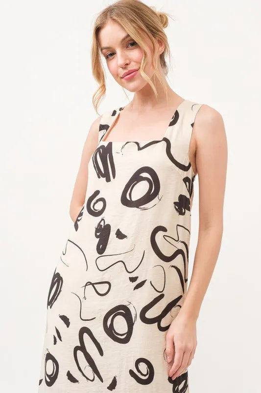 And The Why Square Neck Abstract Printed Maxi Dress - Brittney MADE
