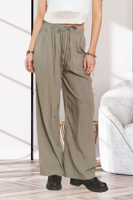 ADORA Waist Tie Crinkle Flowy Pants - Brittney MADE
