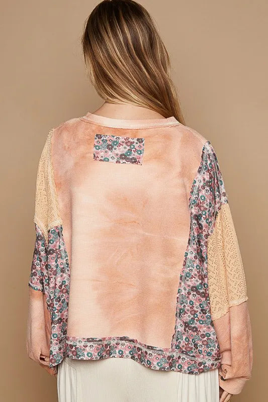POL Floral Patchwork Round Neck Knit Top - Brittney MADE