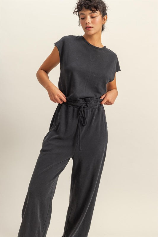HYFVE Back Keyhole Round Neck Cap Sleeve Drawstring Jumpsuit - Brittney MADE