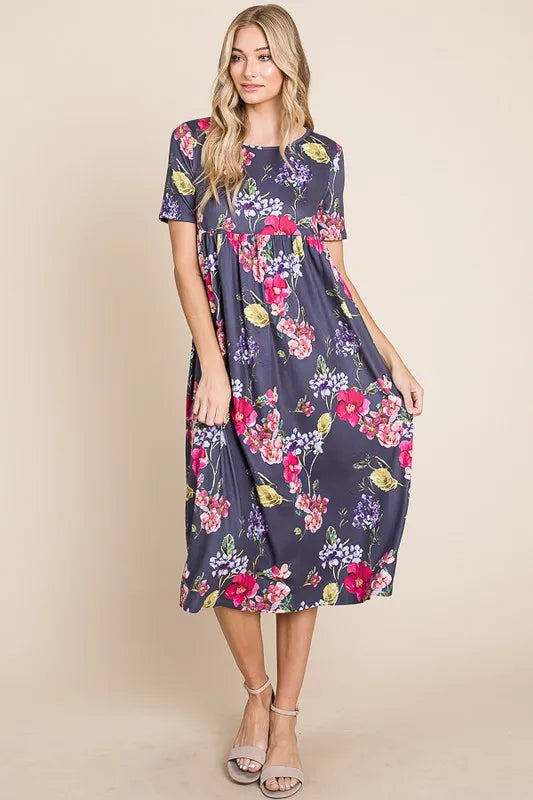 BOMBOM Floral Print Midi Dress - Brittney MADE