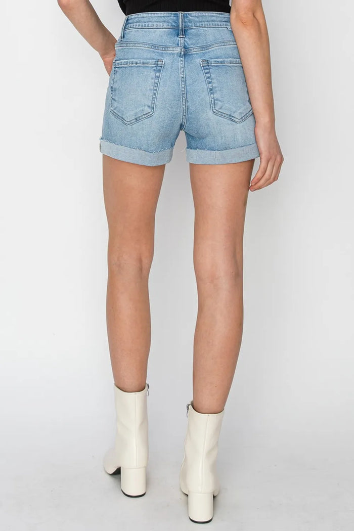 RISEN Distressed Mid-Rise Waist Denim Shorts - Brittney MADE