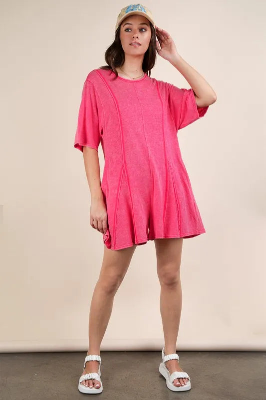 VERY J Mineral Washed Oversized Knit Comfy Romper - Brittney MADE